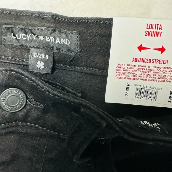 NWT Lucky Brand Lolita Mid Rise Skinny Jeans Black Size 28 or 6 - Picture 4 of 6